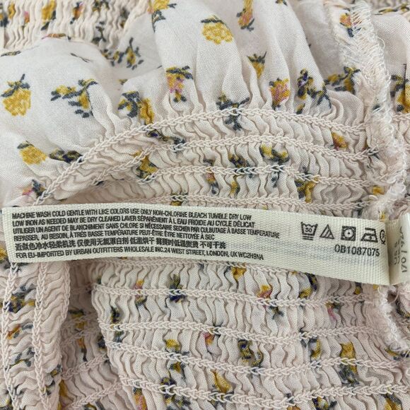 Free People Intimately Bella Smocked Dress S  Ivory Floral Mini Tie Straps Boho - Picture 14 of 16